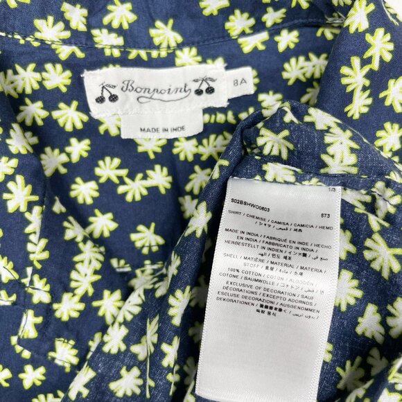 Bonpoint Kids Size 8 Button Up Shirt + Bucket  Hat Set Blue 100% Cotton Tropical - Picture 8 of 9